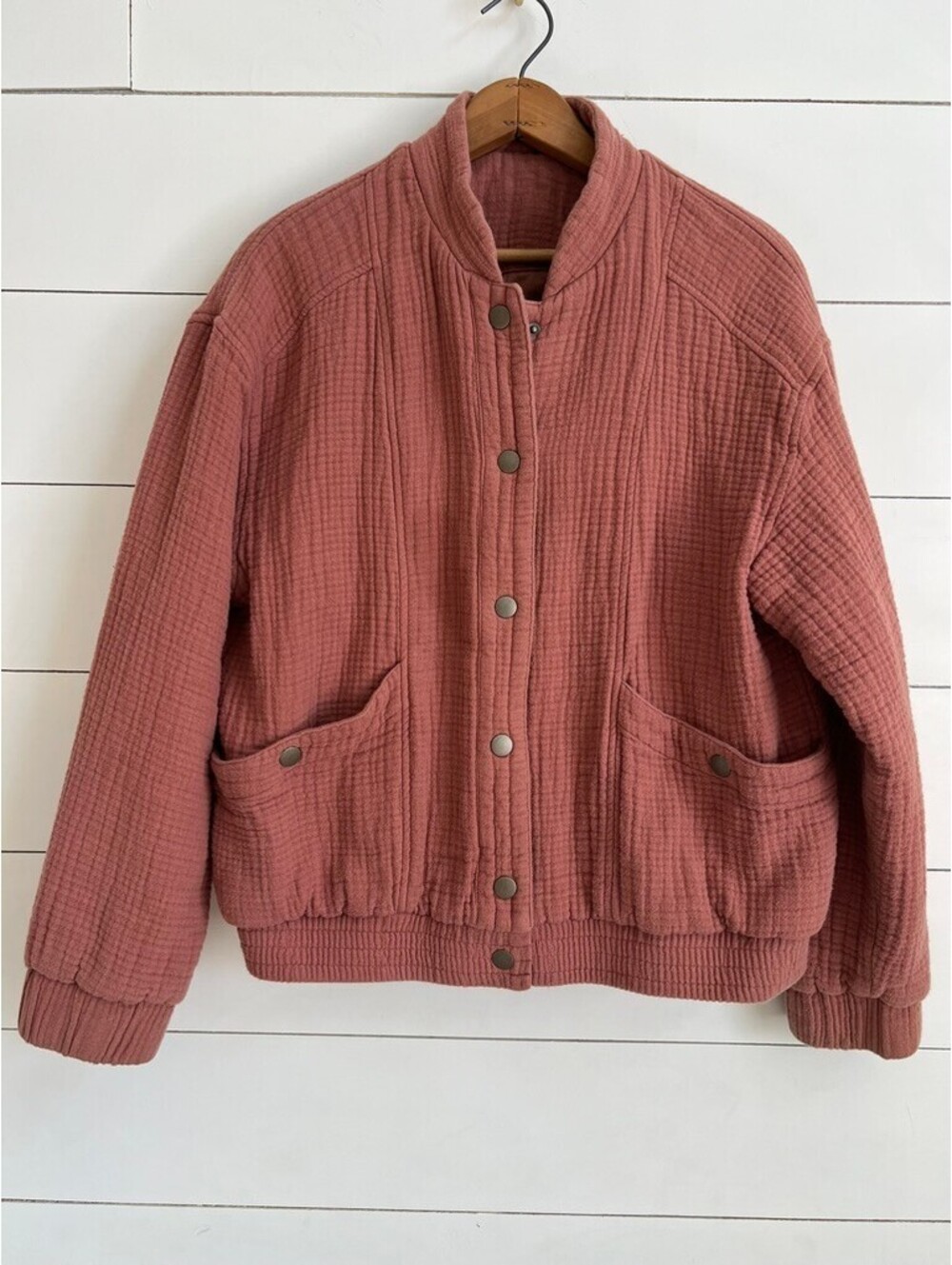 Universal Thread Double Gauze Bomber Jacket Women's M Terracotta Fall Minimalist